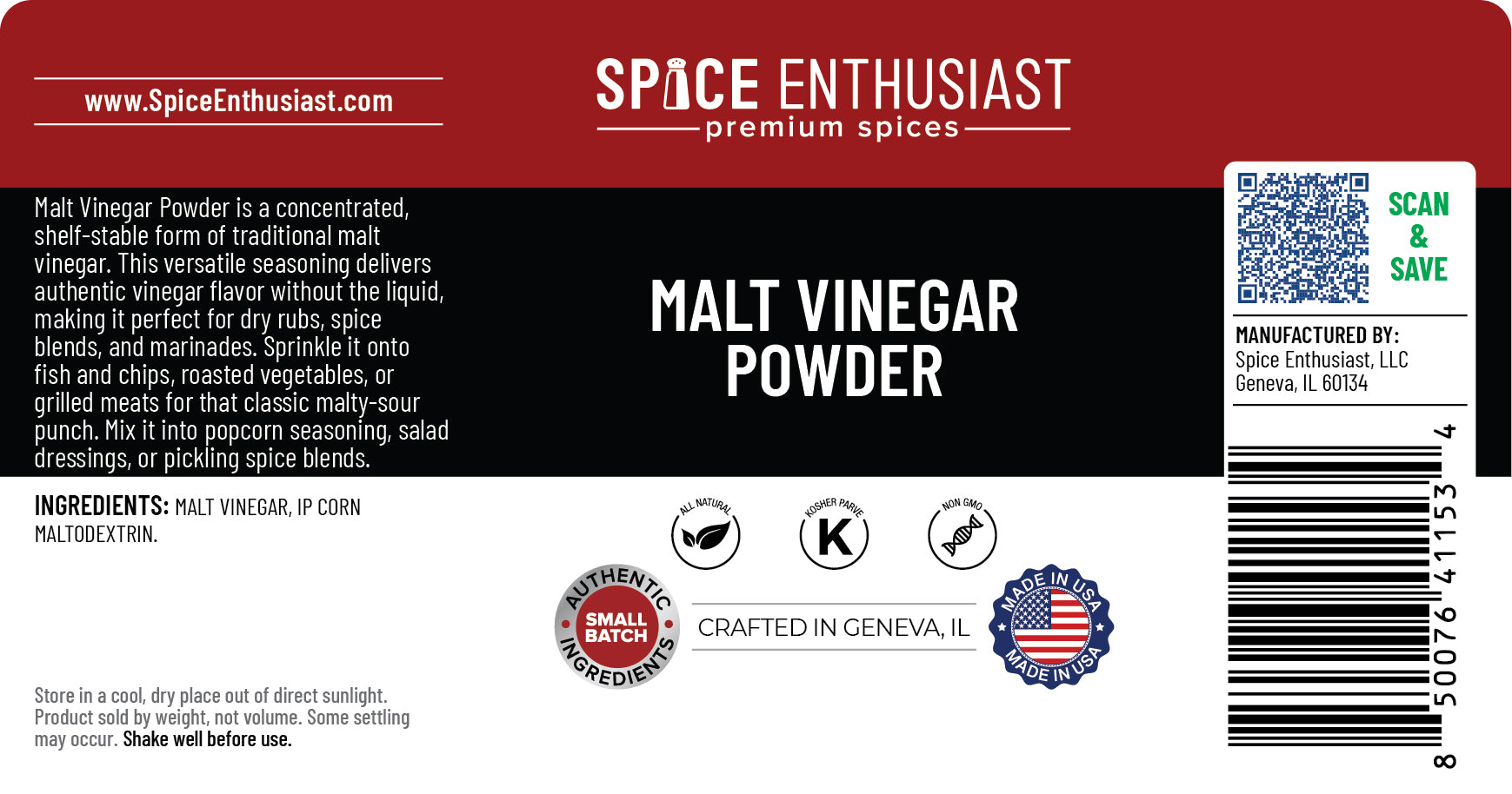 Spice Enthusiast Malt Vinegar Powder