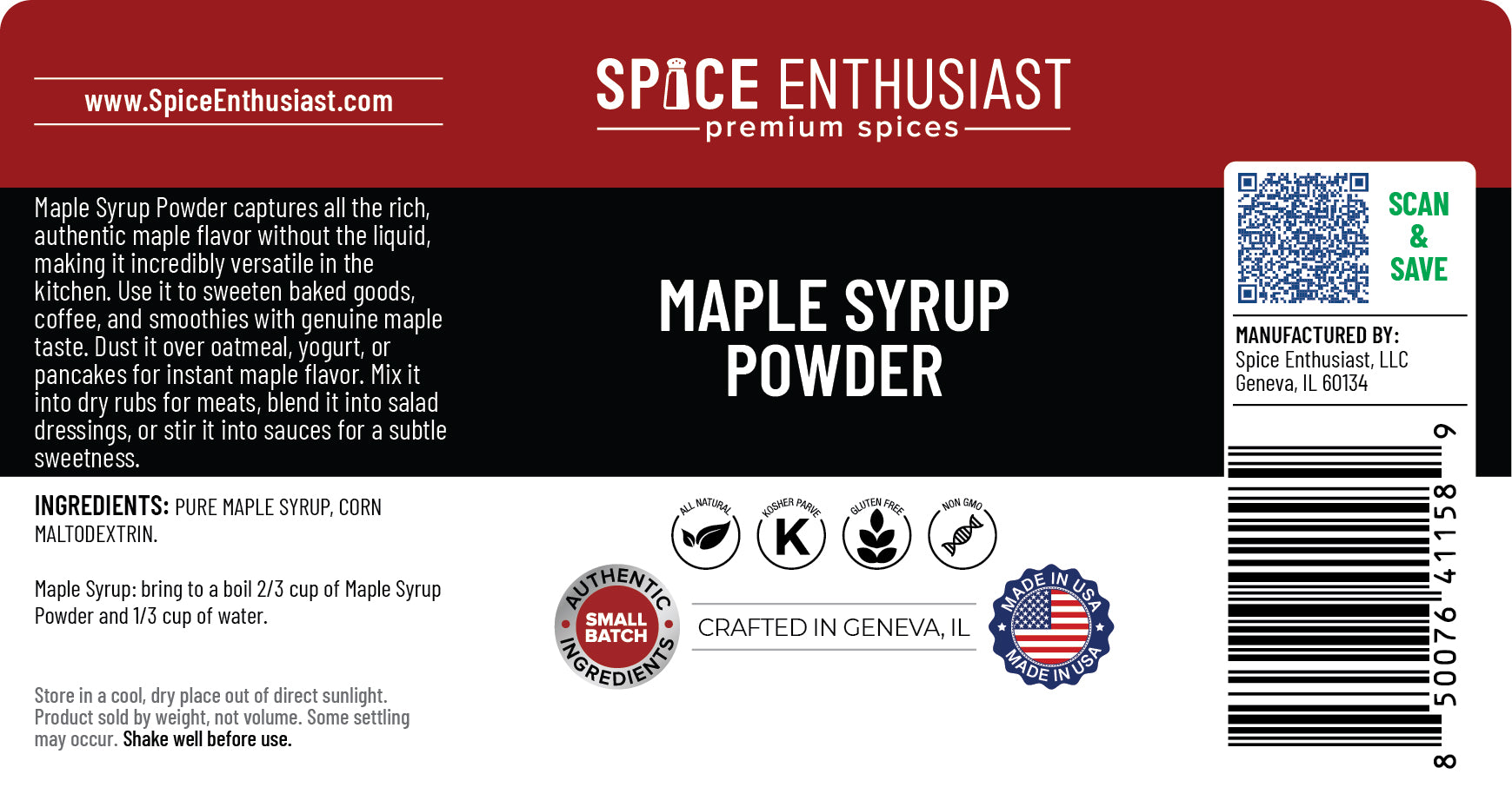 Spice Enthusiast Maple Syrup Powder
